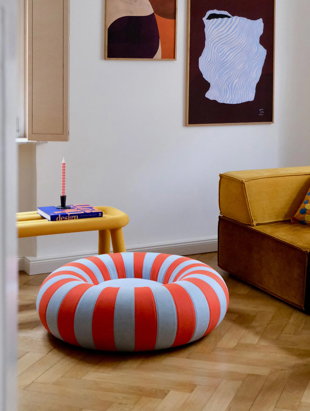 Runder Pouf "Float" - Medium - Blue/Red