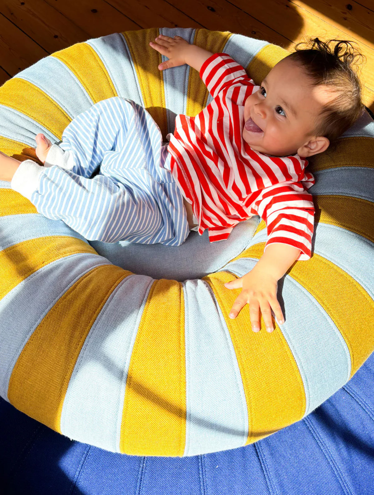 Runder Pouf "Float" - Small - Blue/Ochre