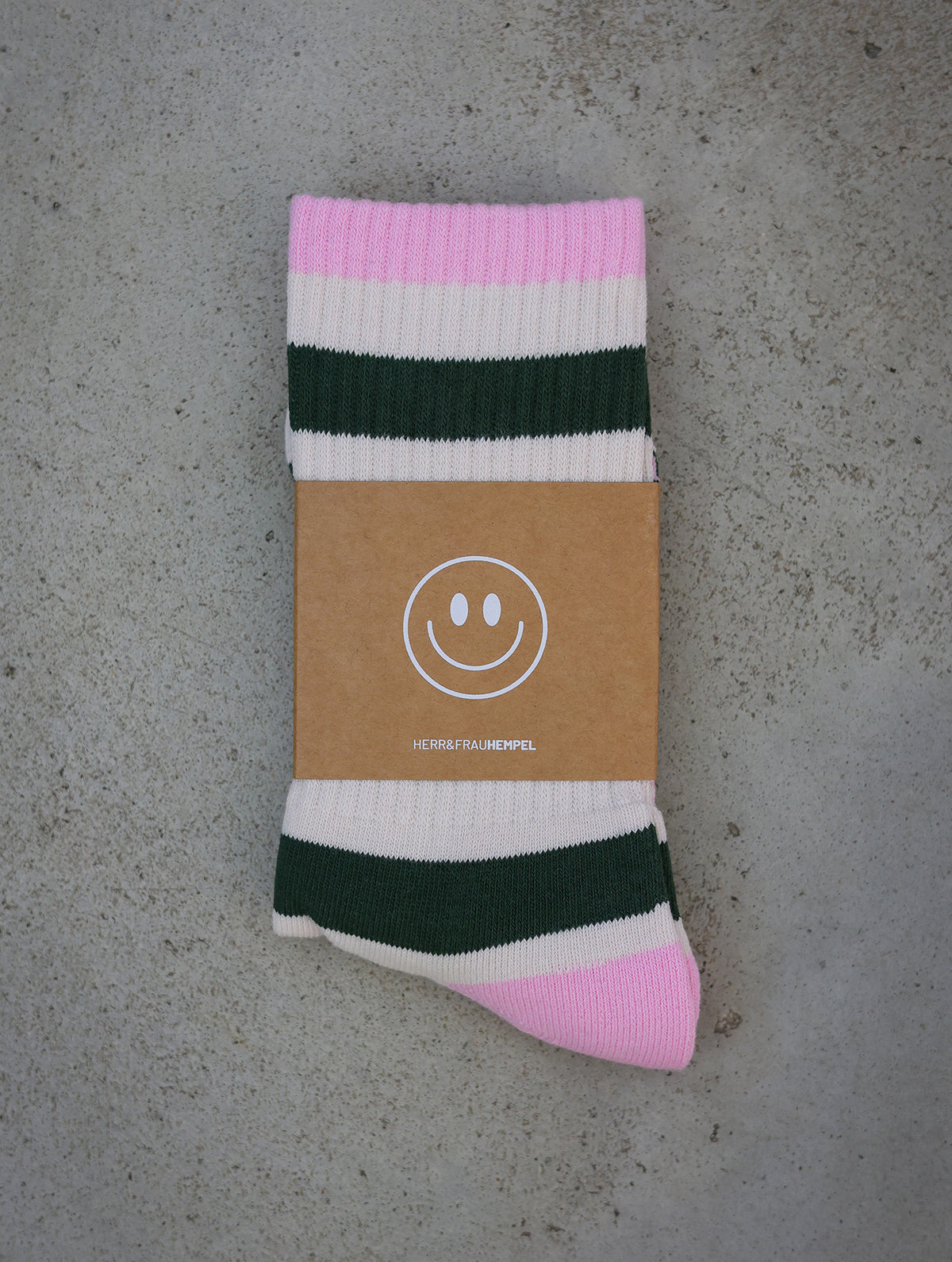 Socken "Streifen Dunkelgrün-Rosa"