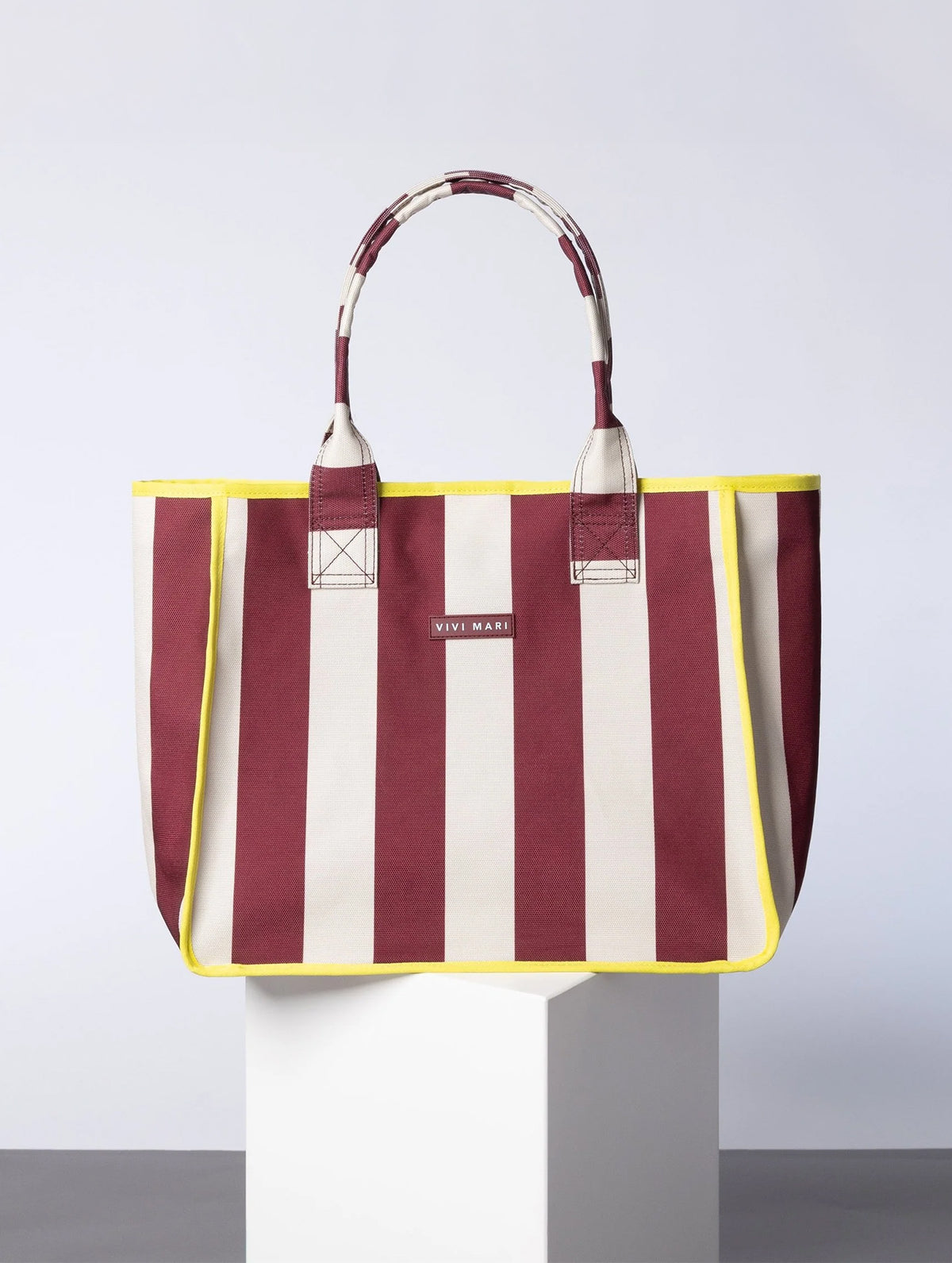 Carry All Bag - Bold Stripes Wine Red/Sand