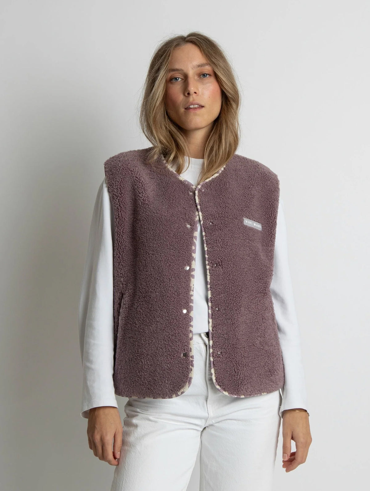 Teddy Fleece Vest - Ash Plum