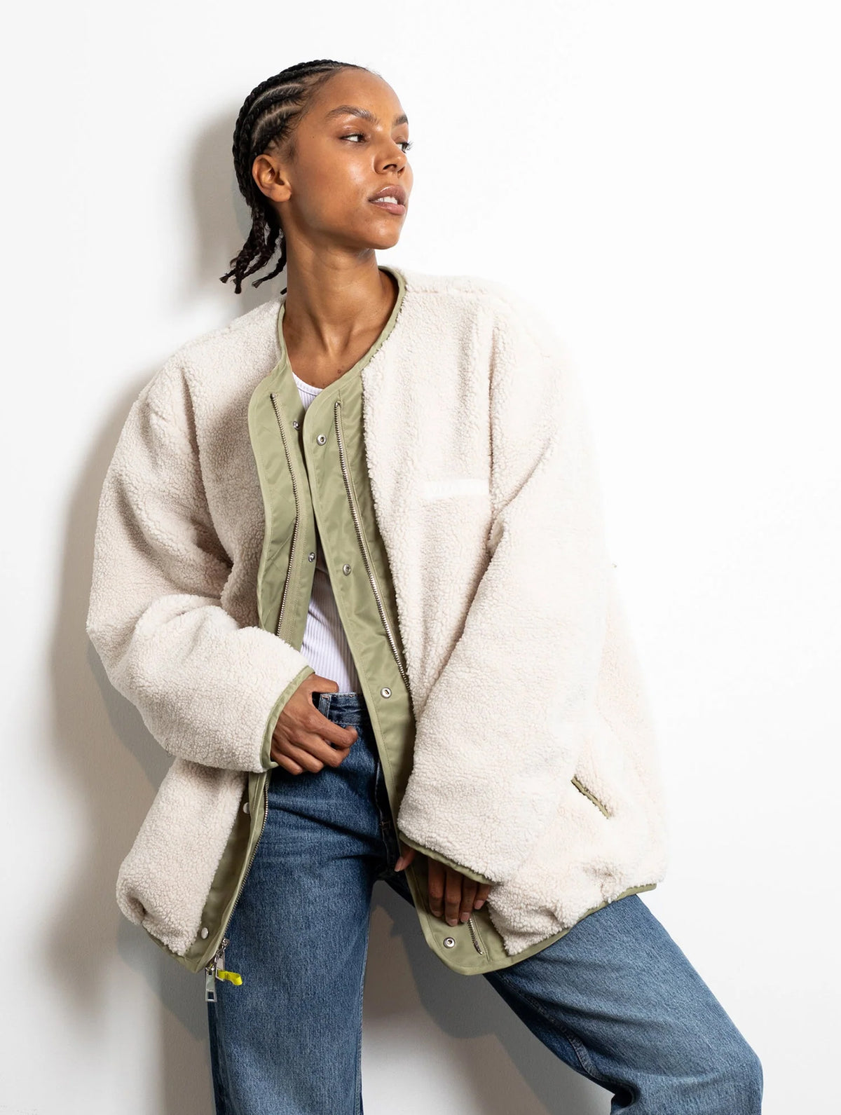 Reversible Bomber Jacket - Pale Olive/Sand