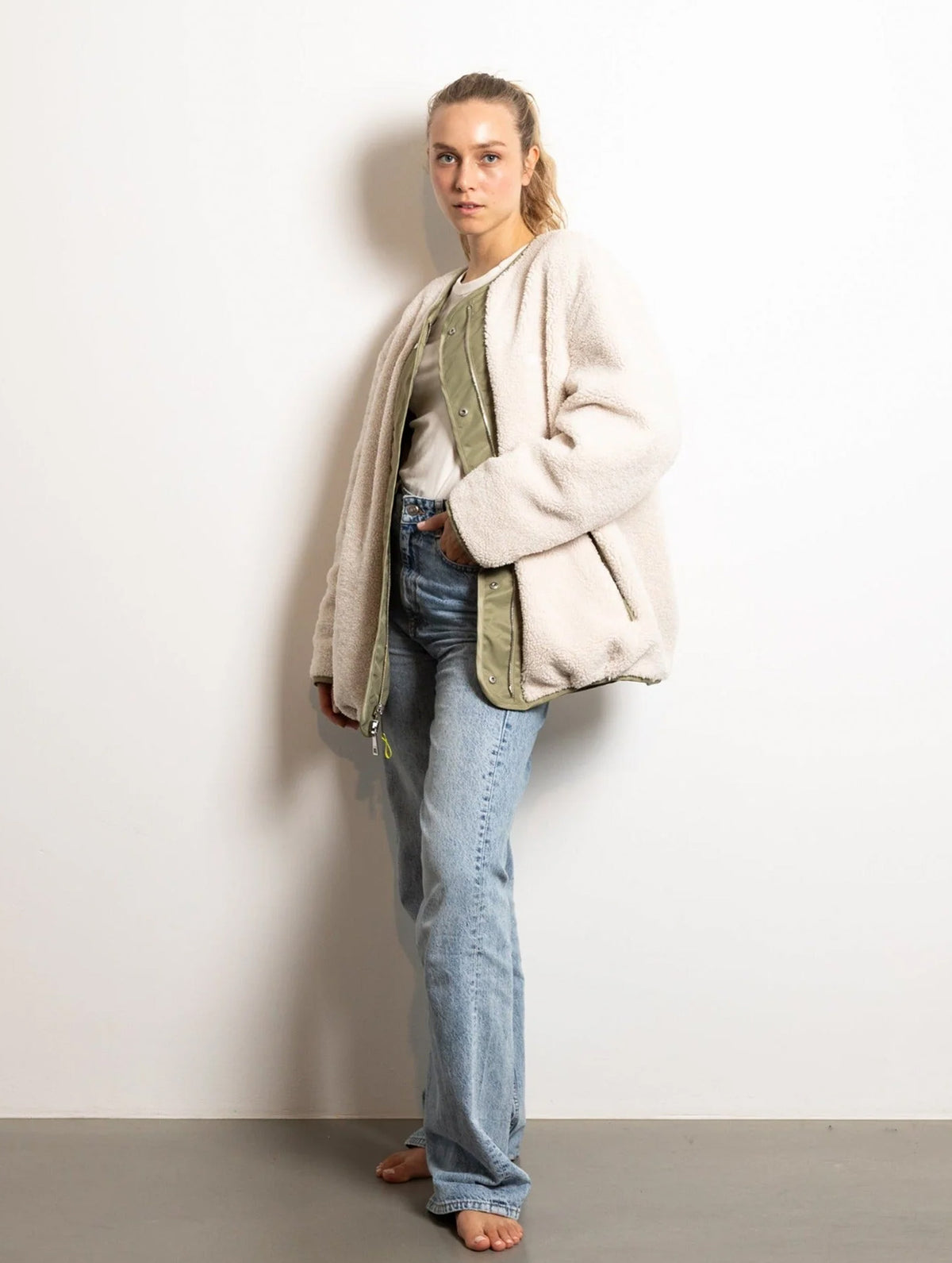 Reversible Bomber Jacket - Pale Olive/Sand