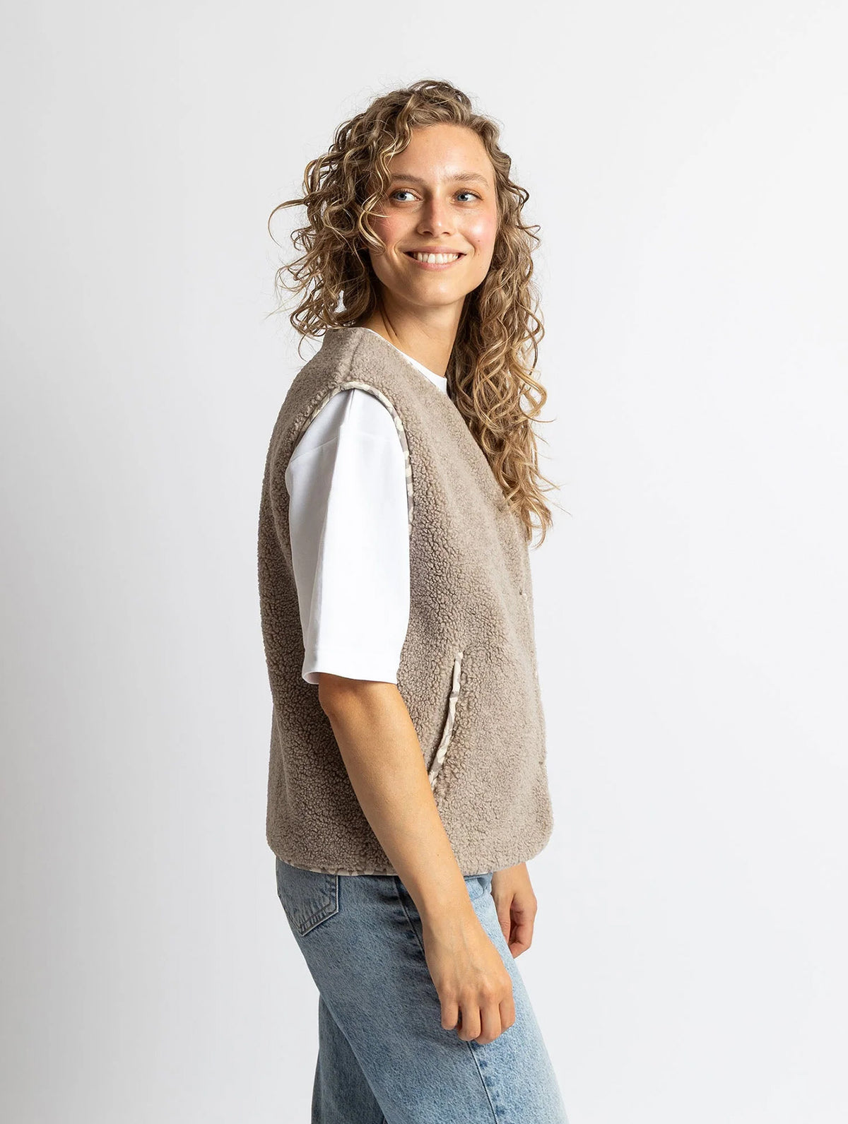 Teddy Fleece Vest - Mushroom