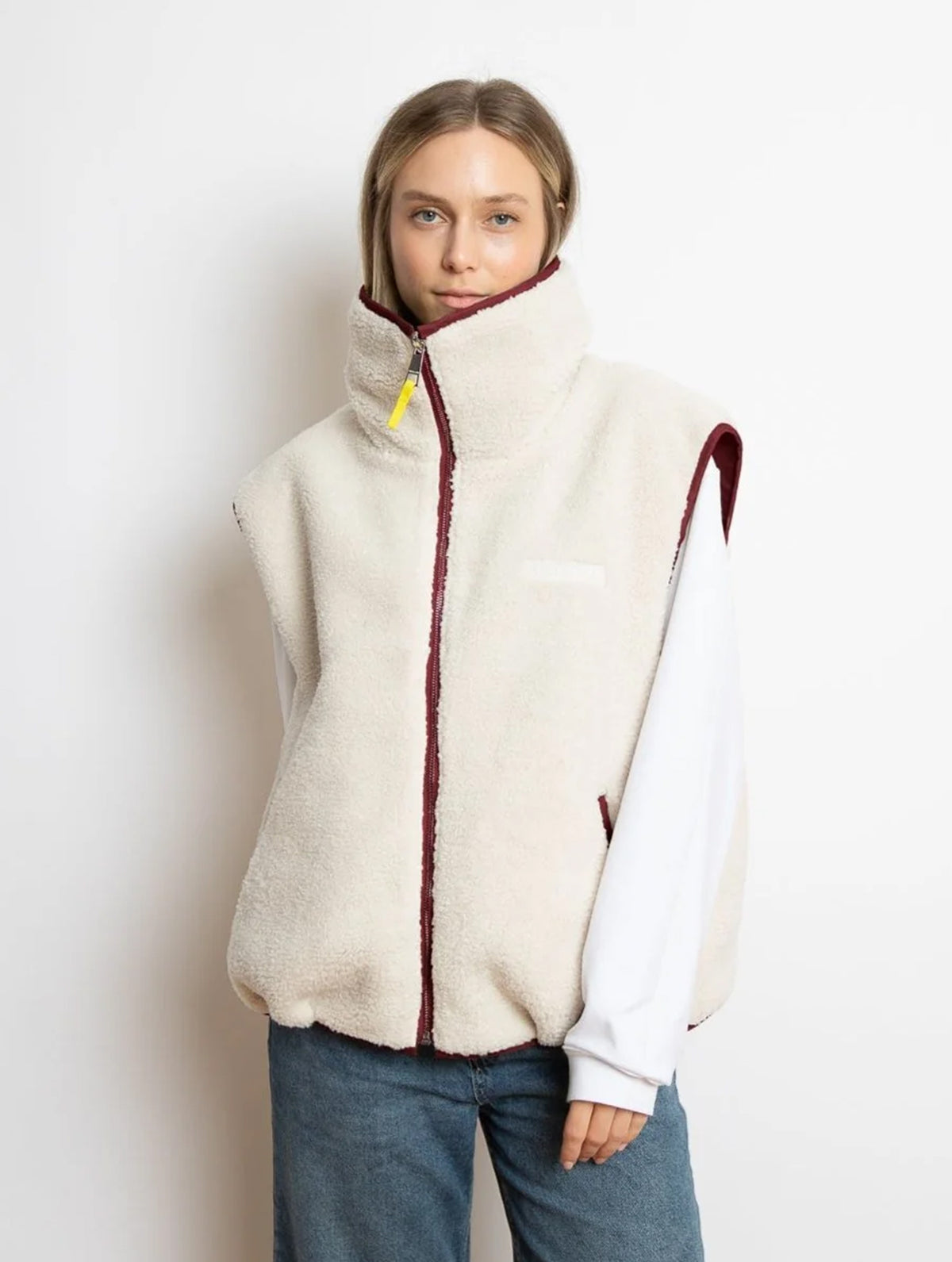 Reversible Bomber Vest - Wine Red/Sand