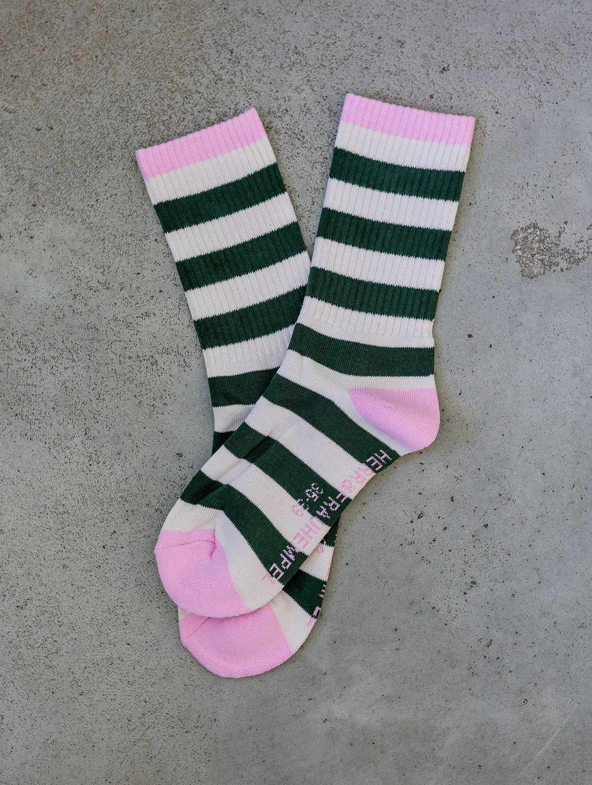 Socken "Streifen Dunkelgrün-Rosa"
