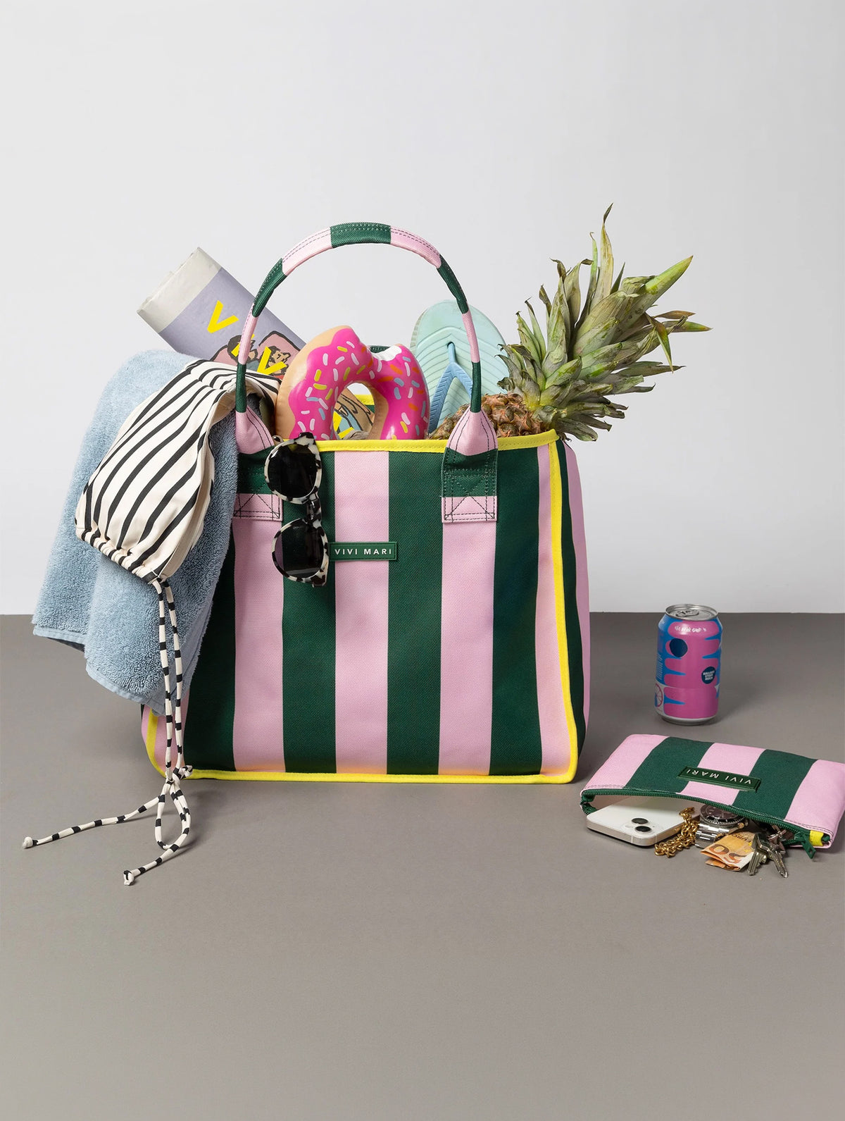 Carry All Bag - Bold Stripes Green/Rosé
