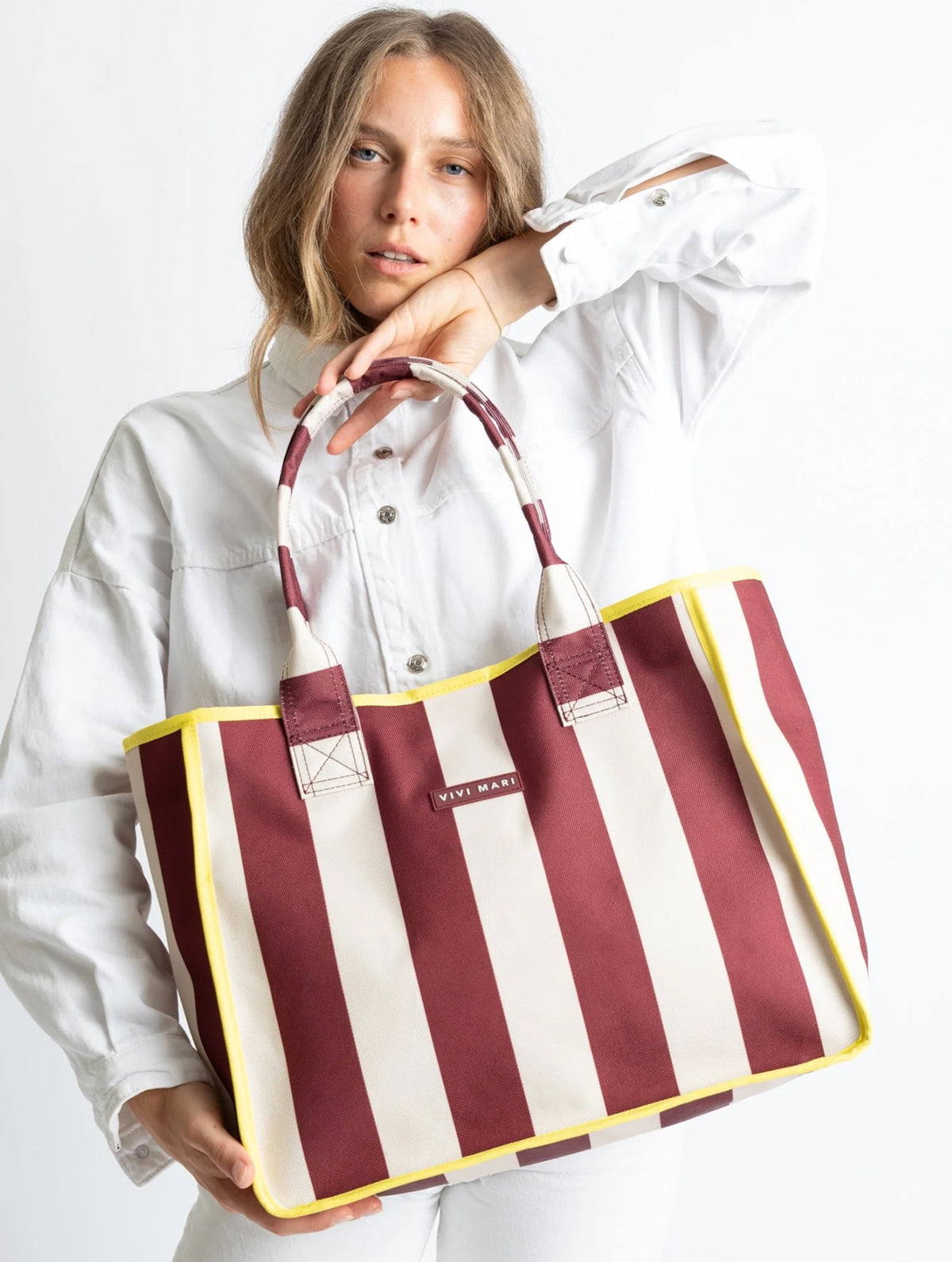 Carry All Bag - Bold Stripes Wine Red/Sand