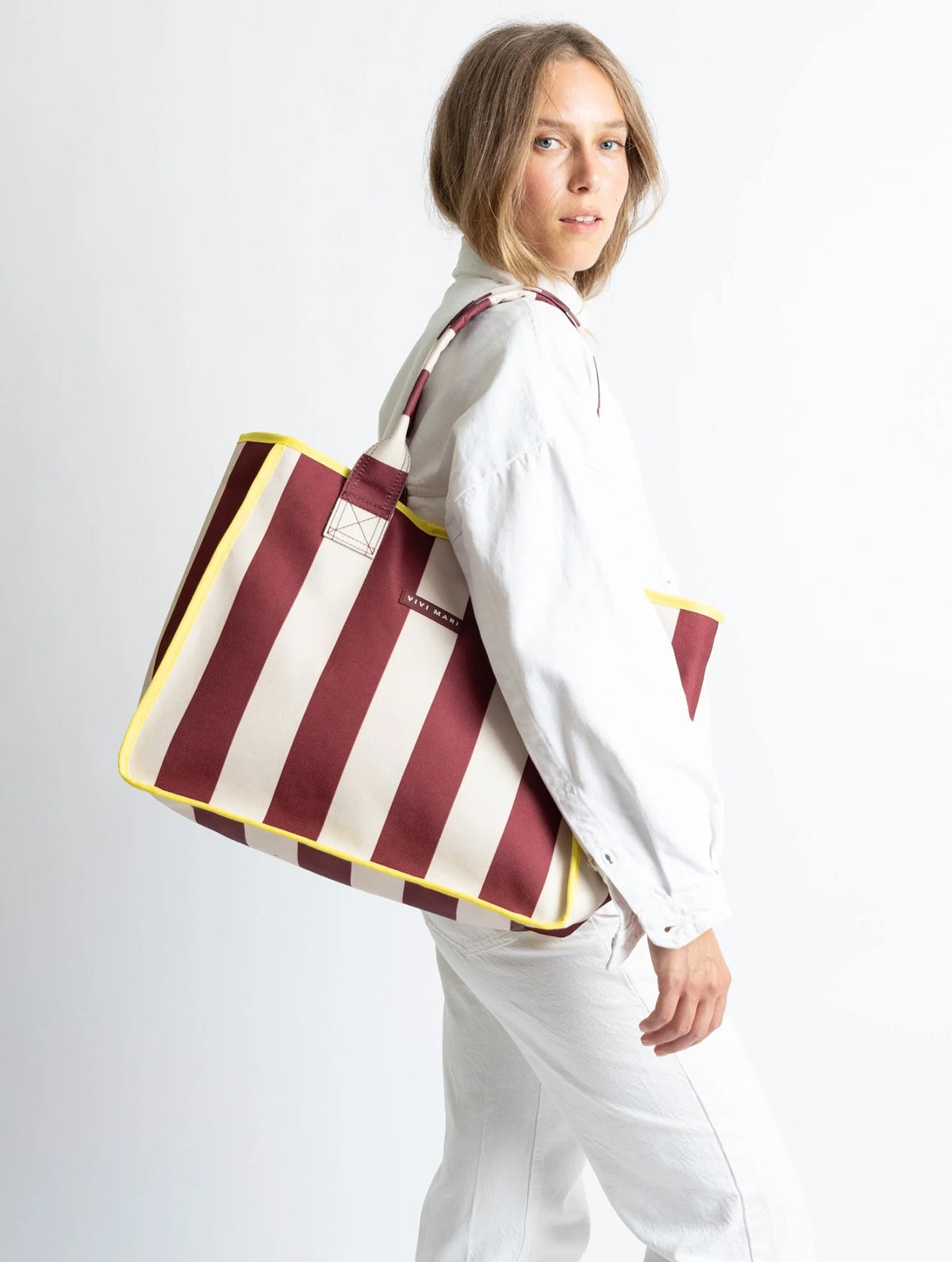 Carry All Bag - Bold Stripes Wine Red/Sand