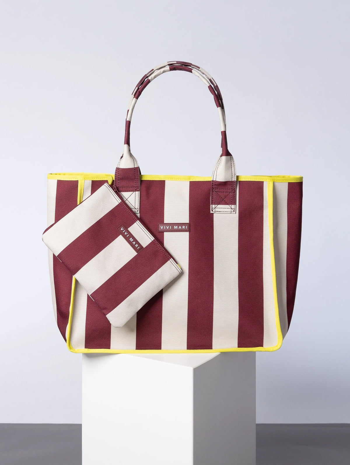 Carry All Bag - Bold Stripes Wine Red/Sand