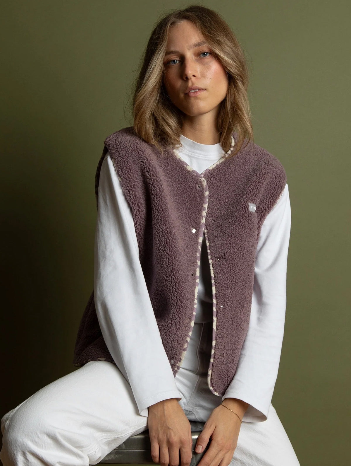 Teddy Fleece Vest - Ash Plum