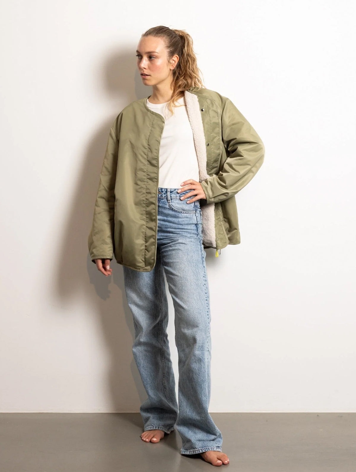 Reversible Bomber Jacket - Pale Olive/Sand