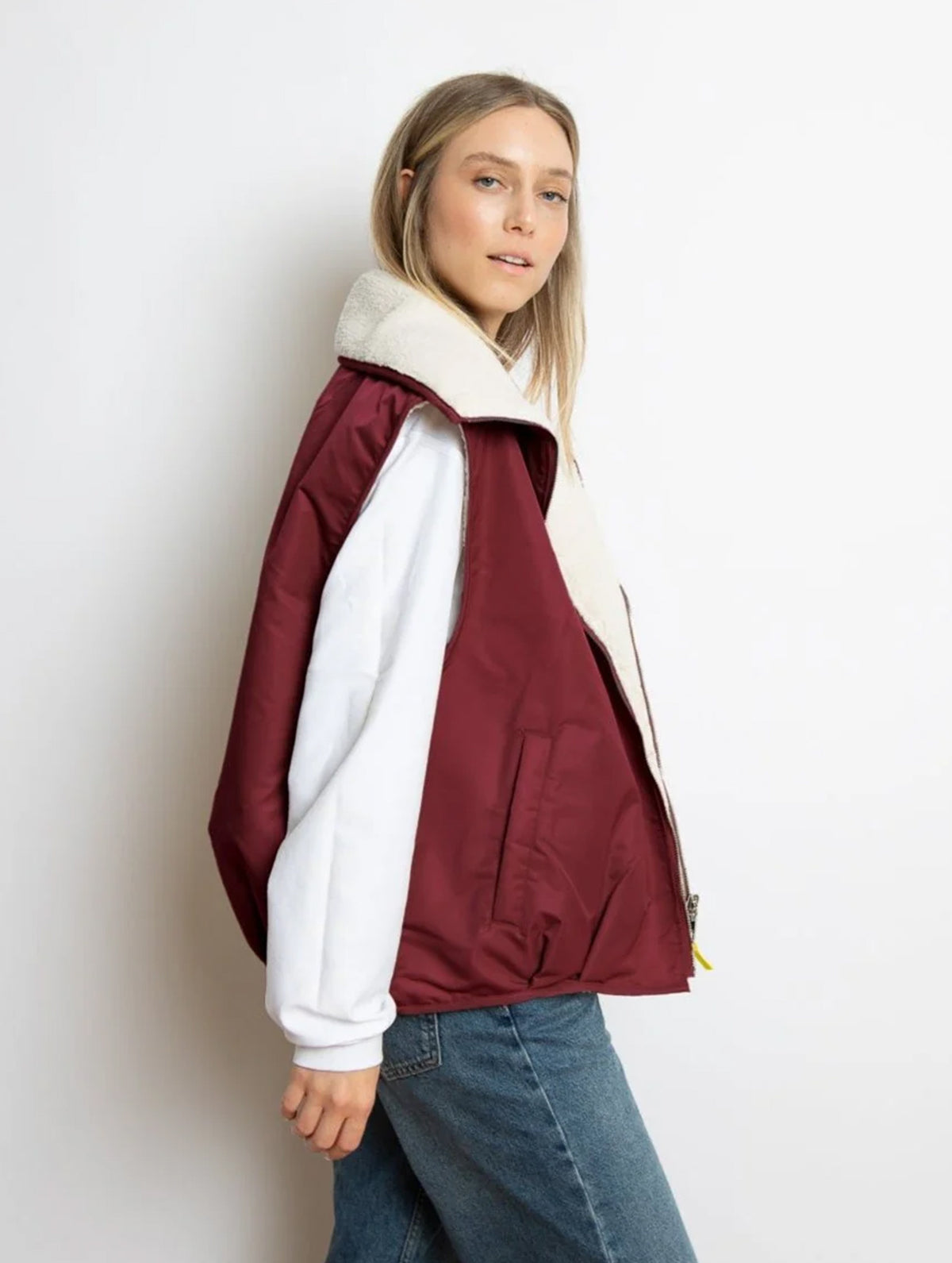 Reversible Bomber Vest - Wine Red/Sand